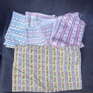 Vintage Stripe Floral Pillow Ticking Fabric Remnant Lot Pink Blue